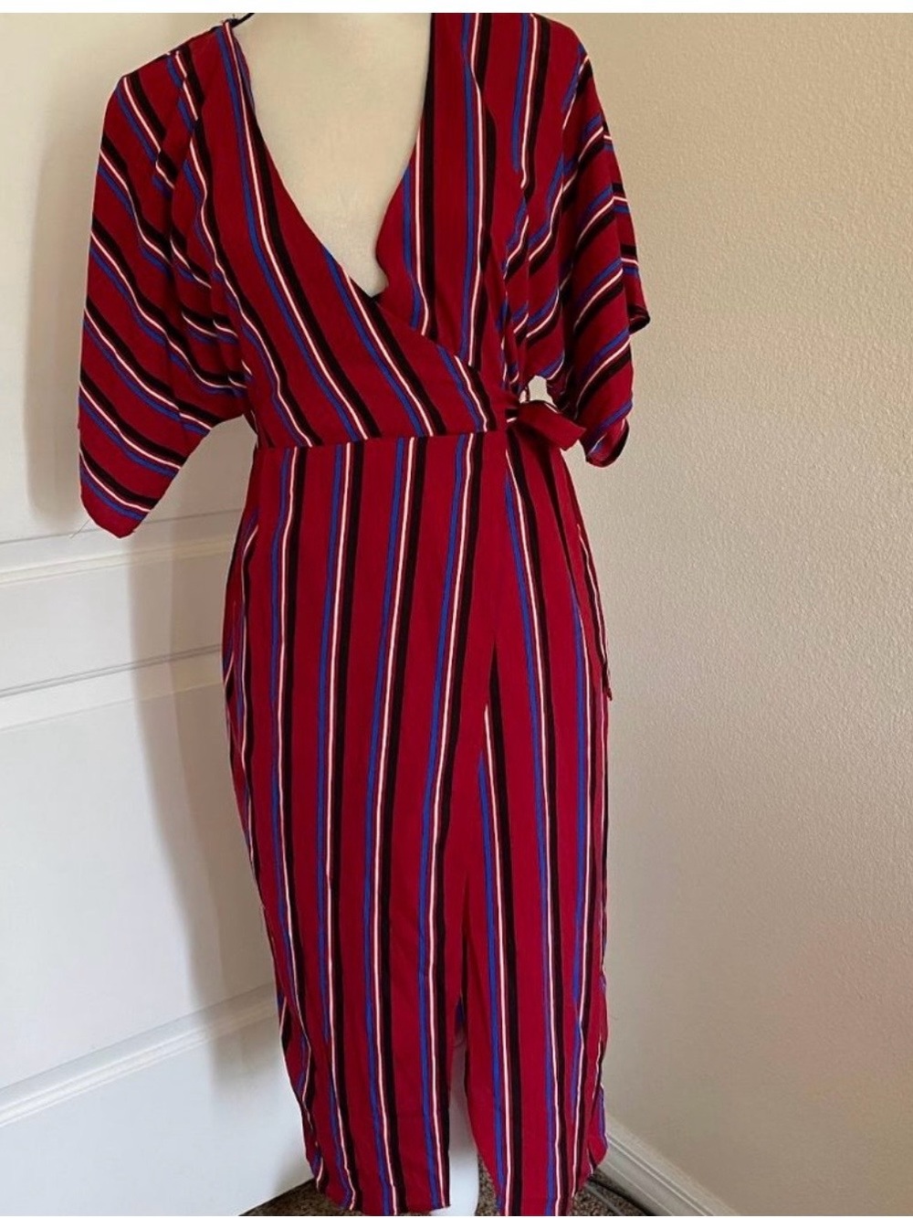Forever 21 Red Striped Wrap Midi Dress
